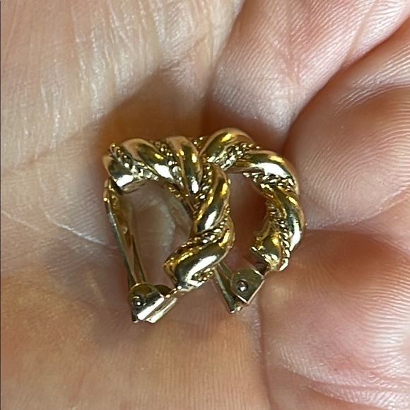 Vintage Christian Dior Gold Twisted Hoop Earrings - Picture 7 of 12